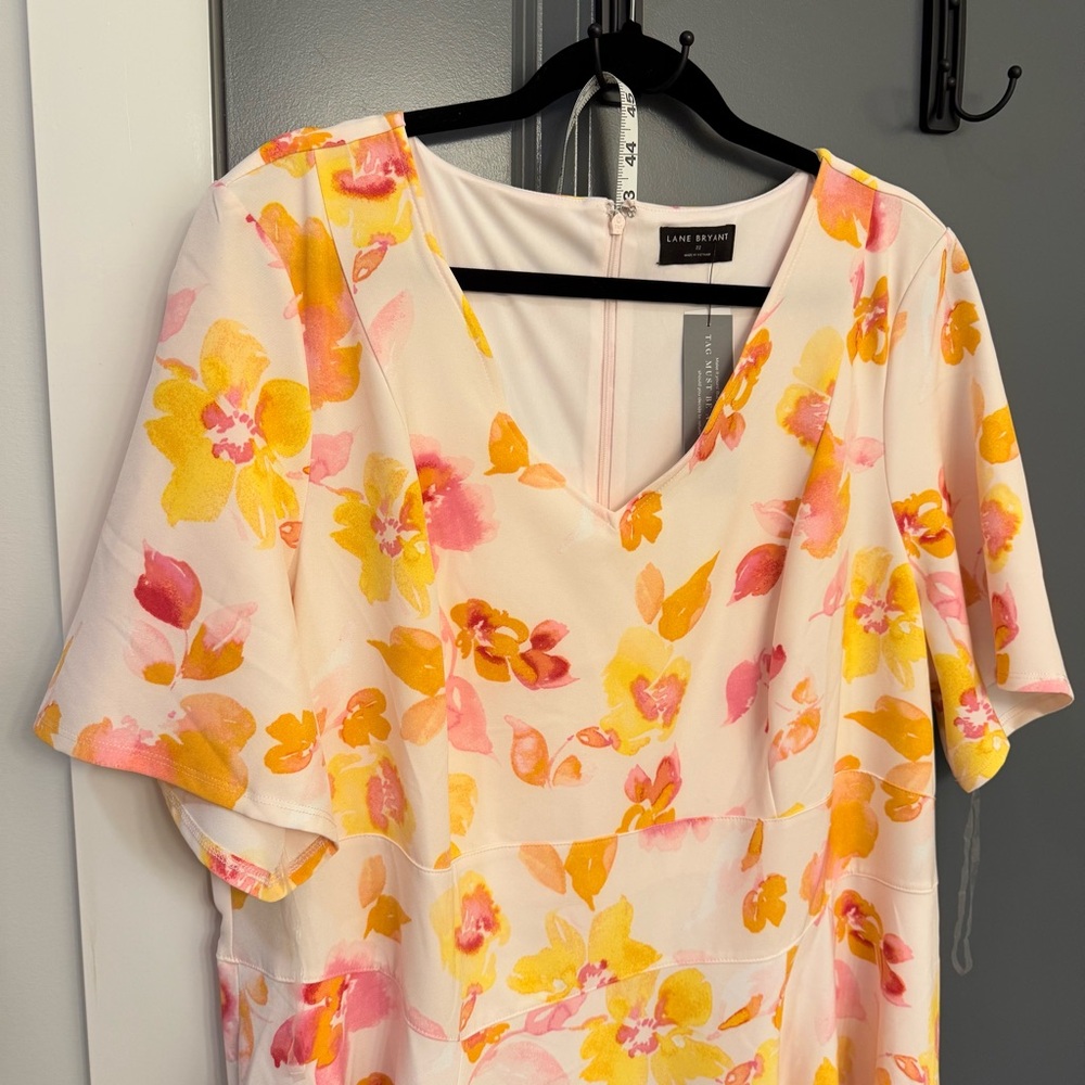 Lane Bryant Cream Midi Dress with Yellow & Pink Floral Print - Picture 2 of 9
